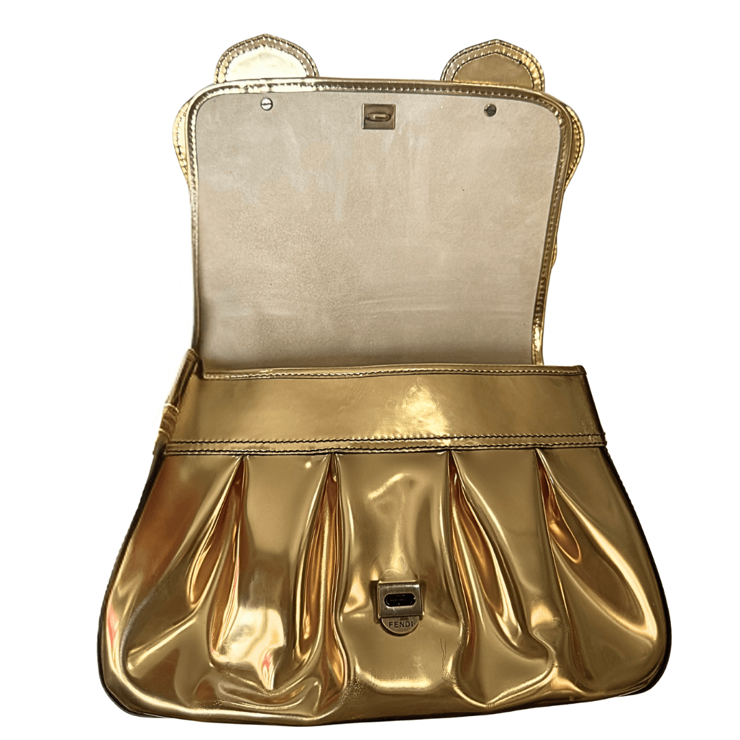Fendi Gold Patent Leather B Buckle Handbag