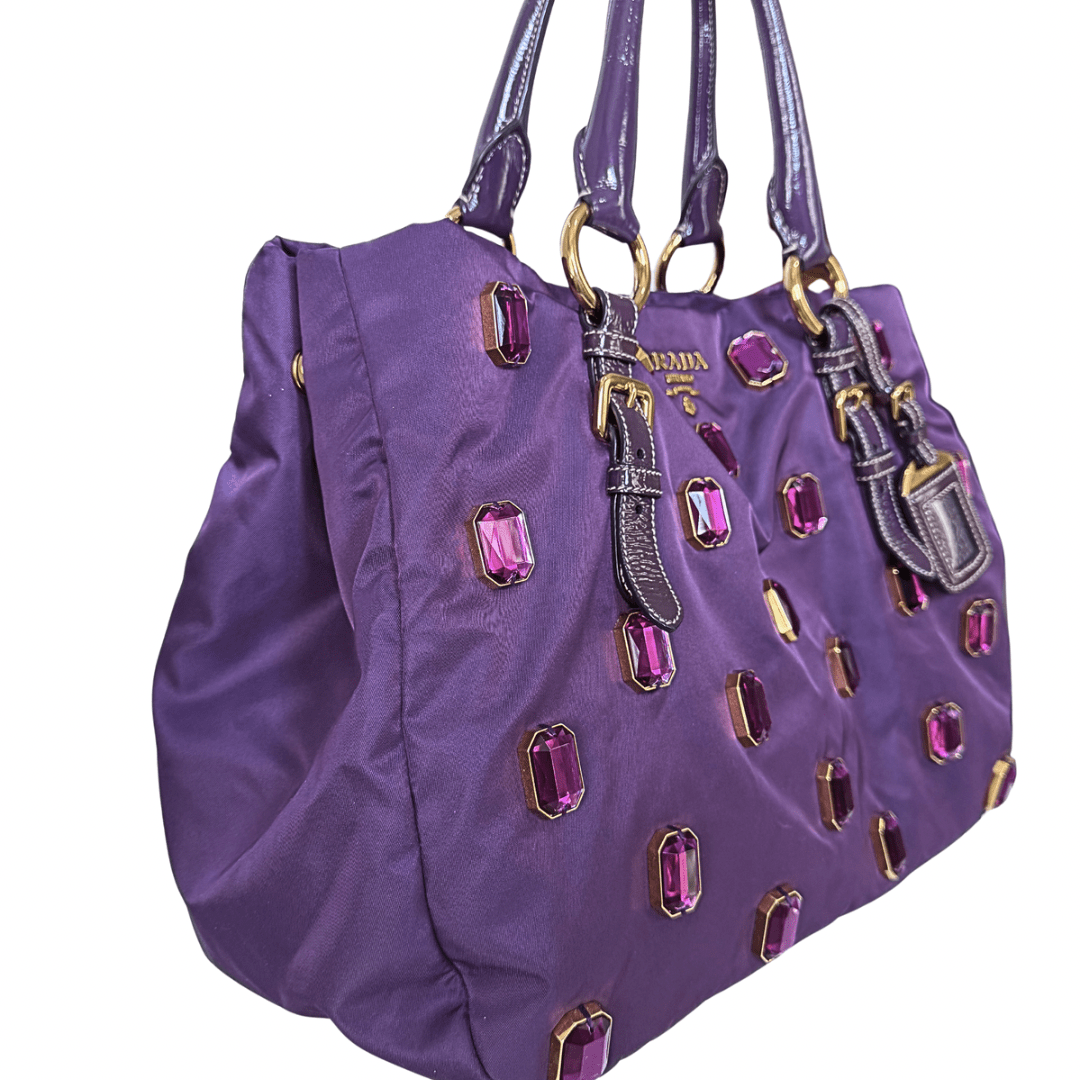 Prada Anemone Purple Pietre Jewel Shopper Tote