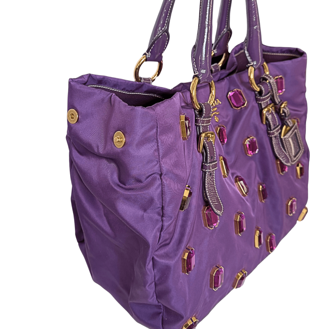 Prada Anemone Purple Pietre Jewel Shopper Tote