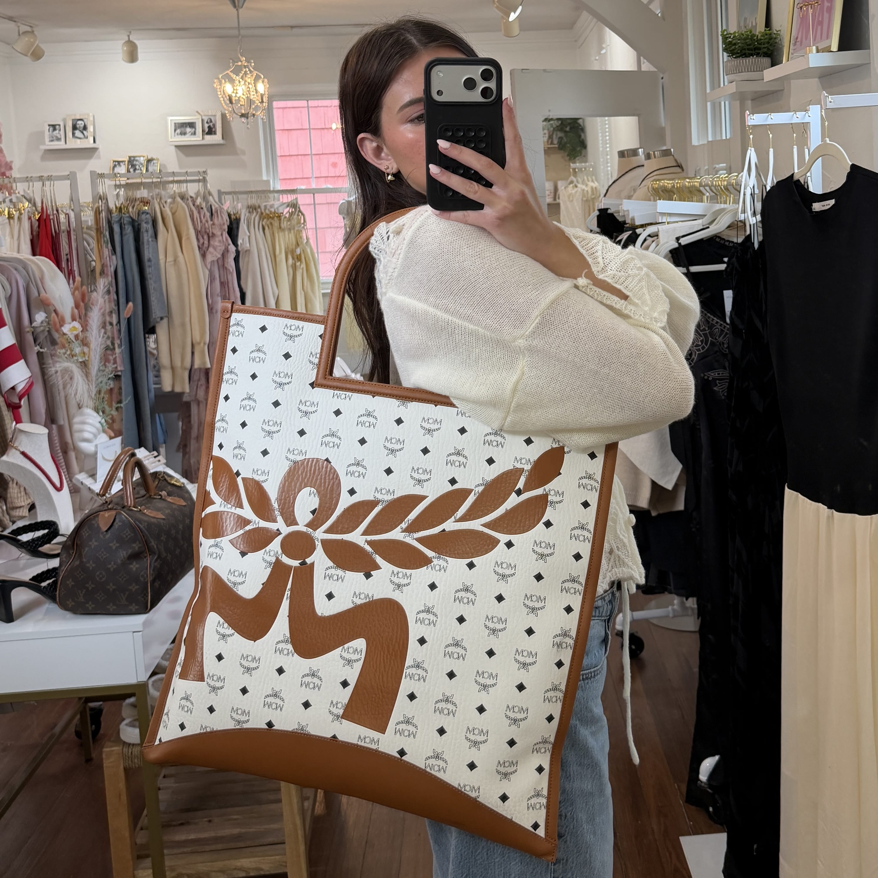 MCM Mega Laurel Leaf XL Shopper Tote