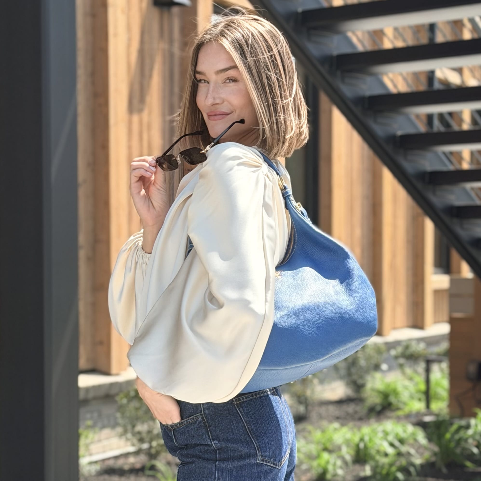 Prada Vitello Daino Zip Top Hobo Large