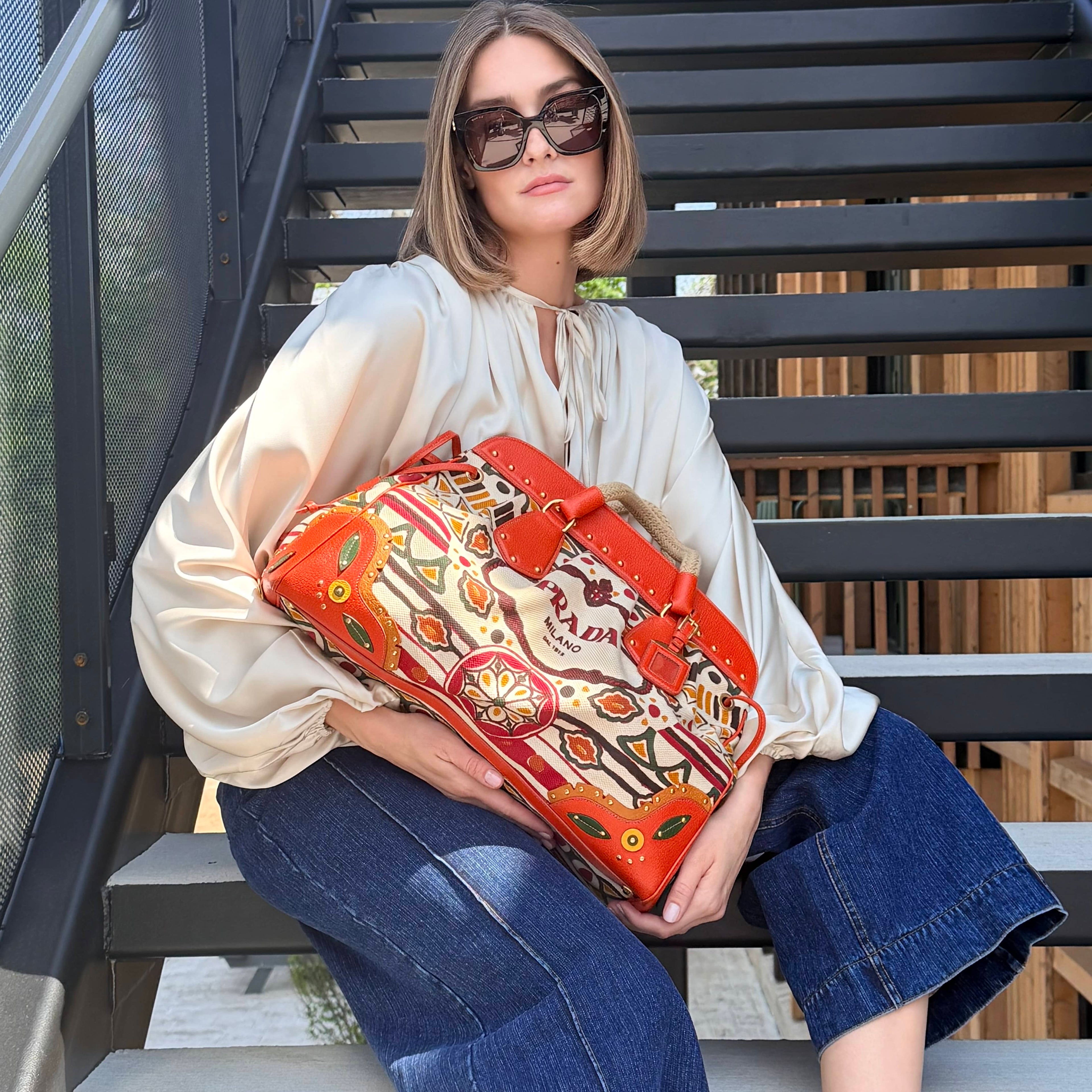 Prada Canapa Stampata Frame Bag