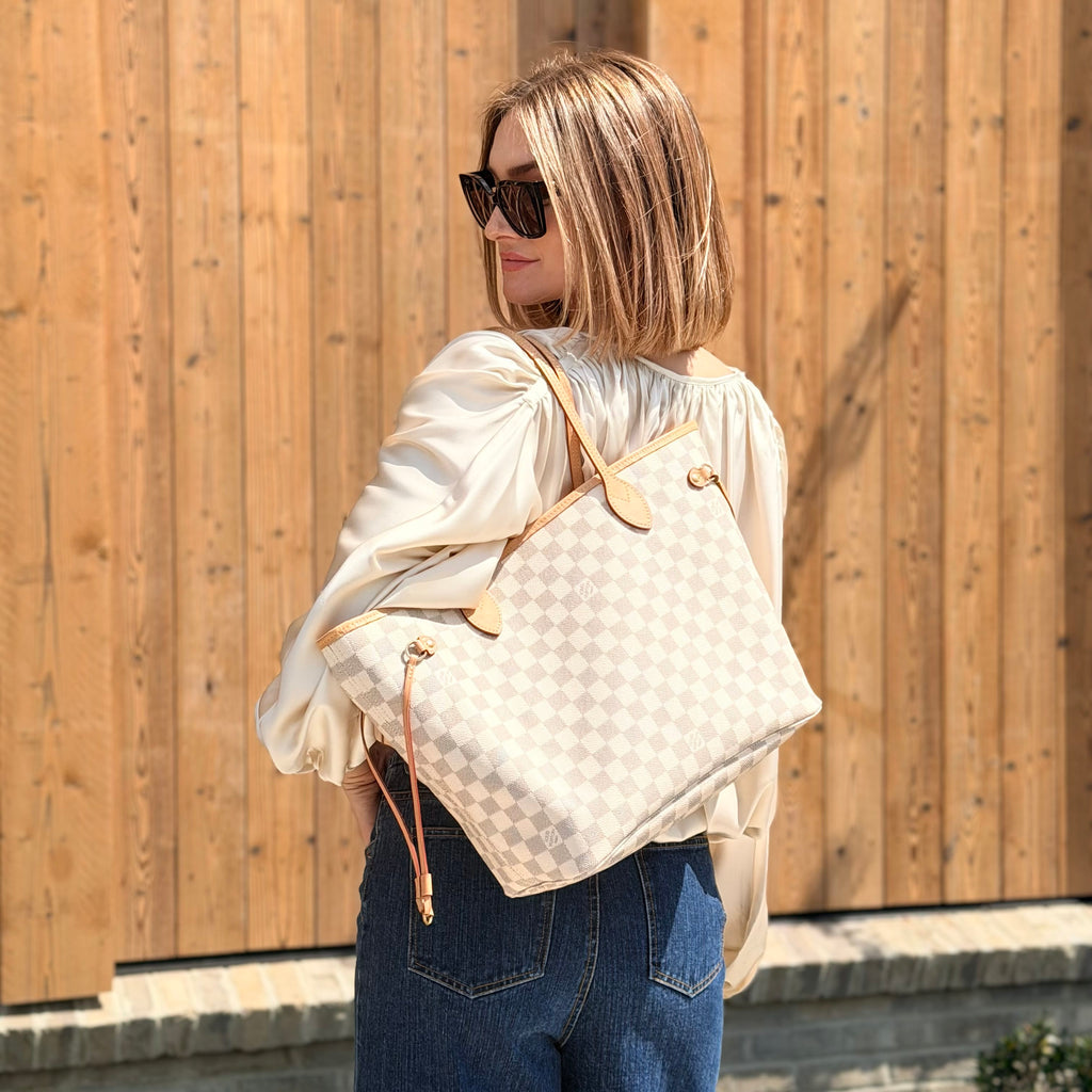 Louis Vuitton Damier Azur Neverfull and Pouch MM Rose