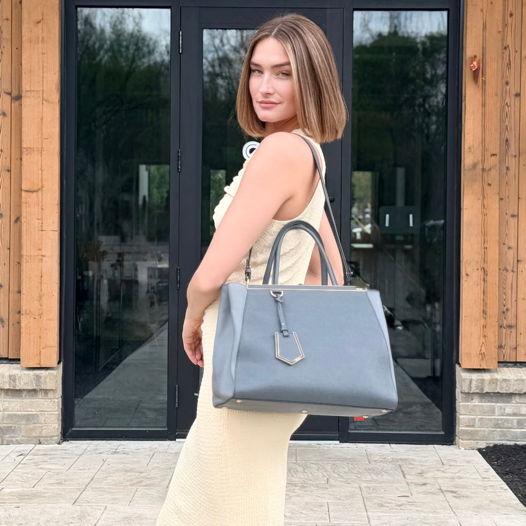 Fendi Gray Saffiano 2Jours Tote