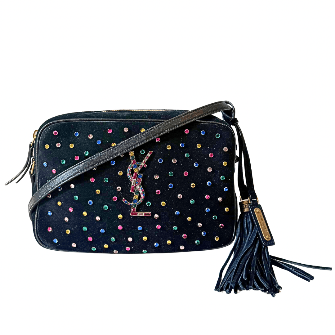 Saint Laurent Black Suede Crystal Camera Bag