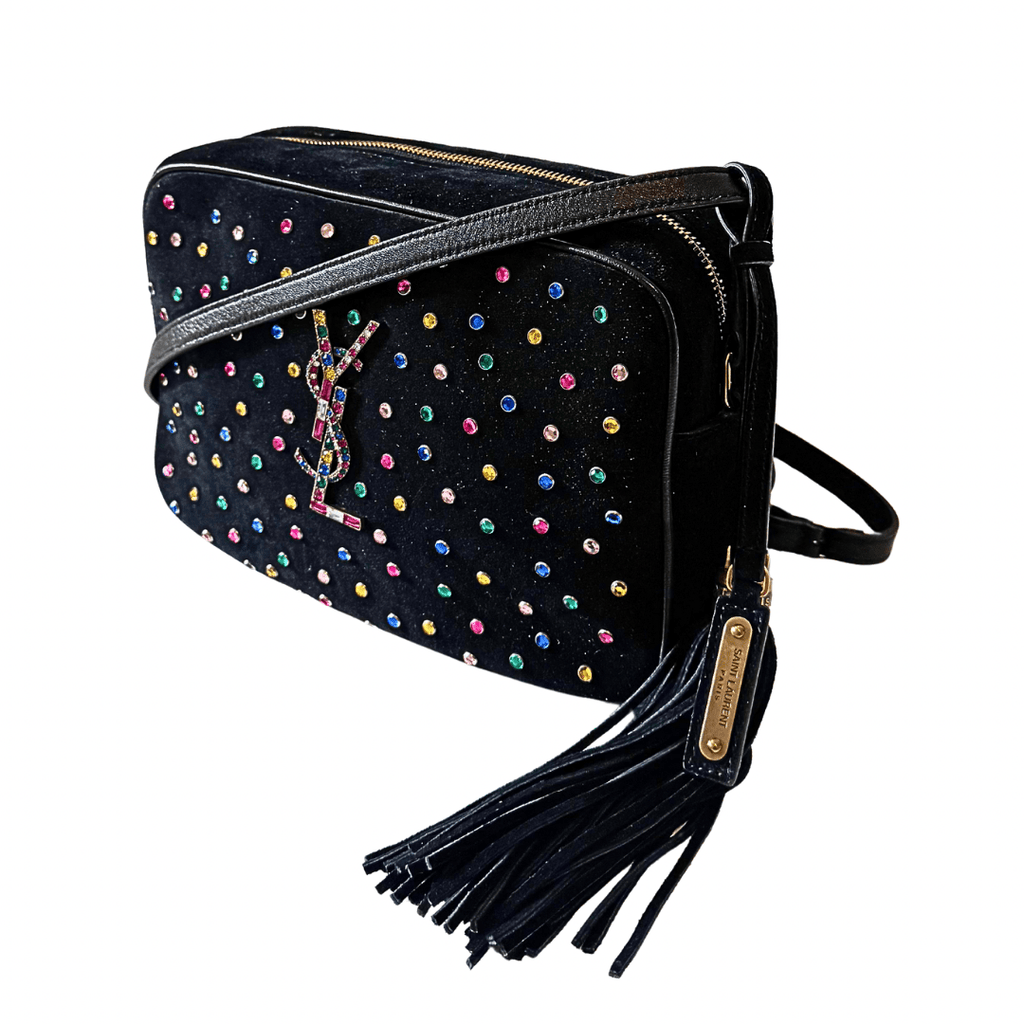Saint Laurent Black Suede Crystal Camera Bag