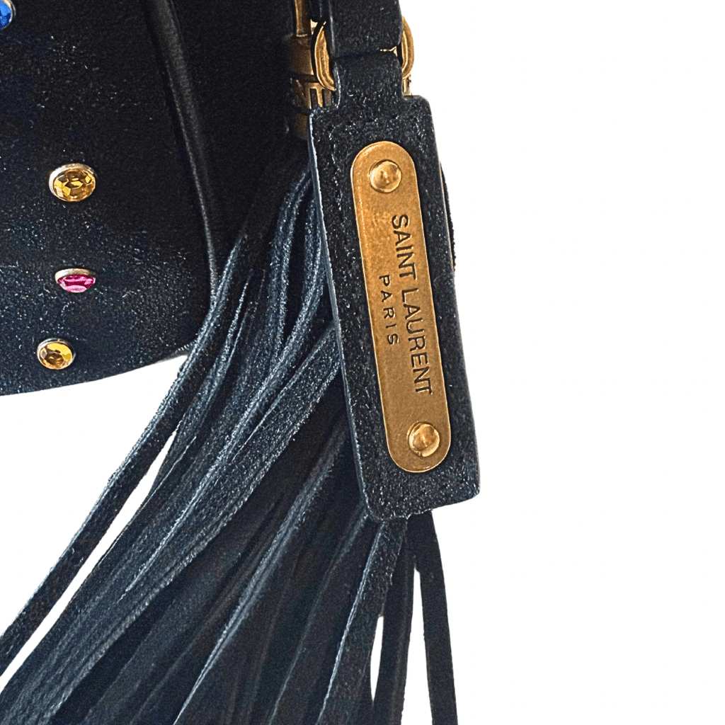 Saint Laurent Black Suede Crystal Camera Bag