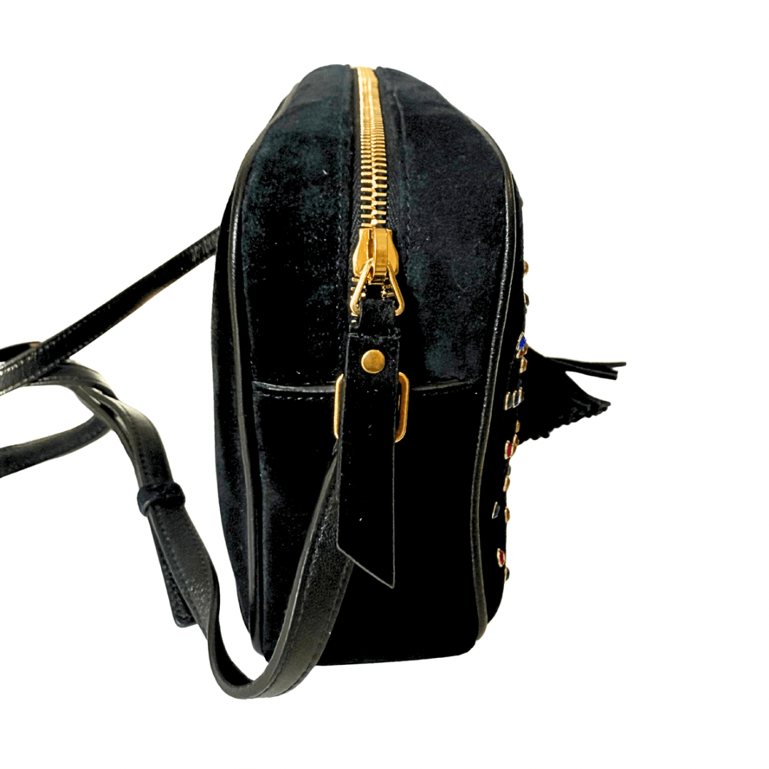 Saint Laurent Black Suede Crystal Camera Bag