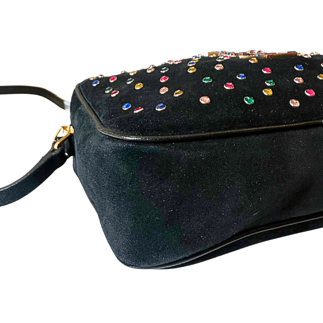 Saint Laurent Black Suede Crystal Camera Bag