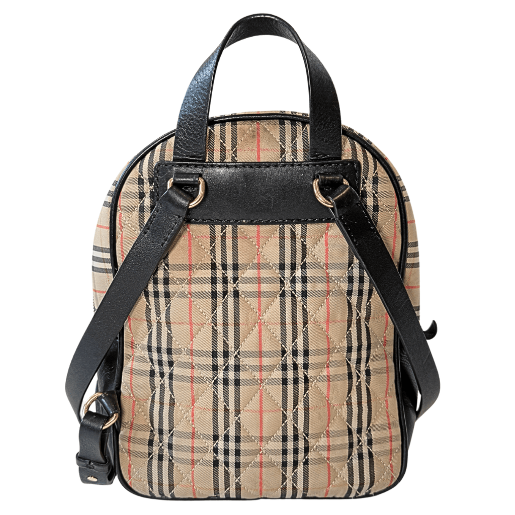 checkered leather trim backpack Burberry 1983 Check Link Canvas & Leather Backpack