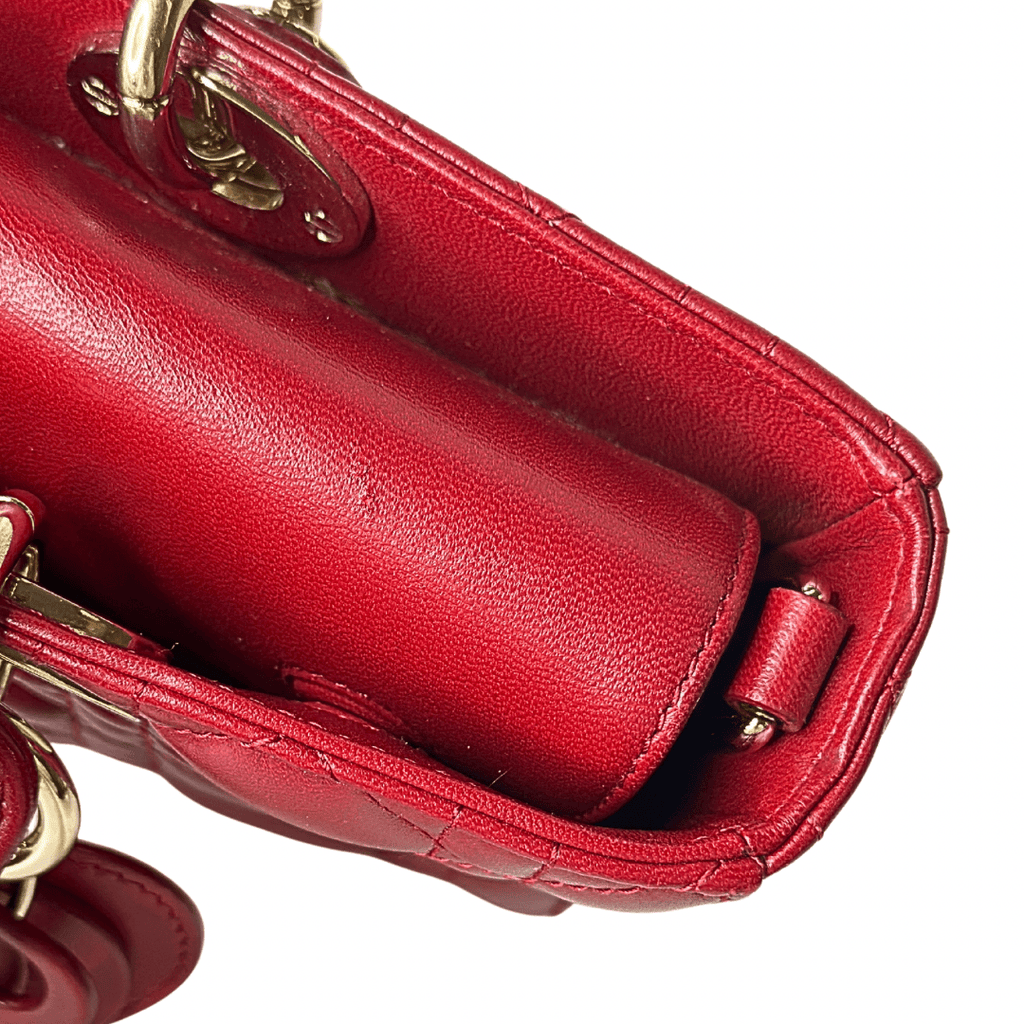 Christian Dior Red Lambskin Cannage Lady D-Joy Bag