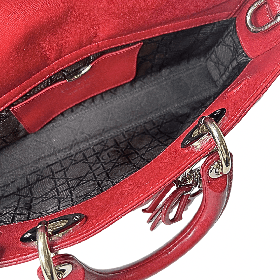 Christian Dior Red Lambskin Cannage Lady D-Joy Bag