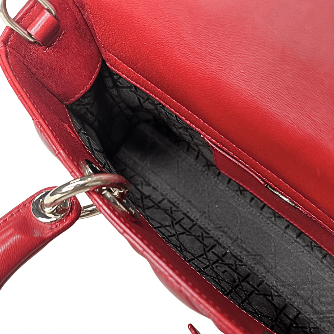 Christian Dior Red Lambskin Cannage Lady D-Joy Bag