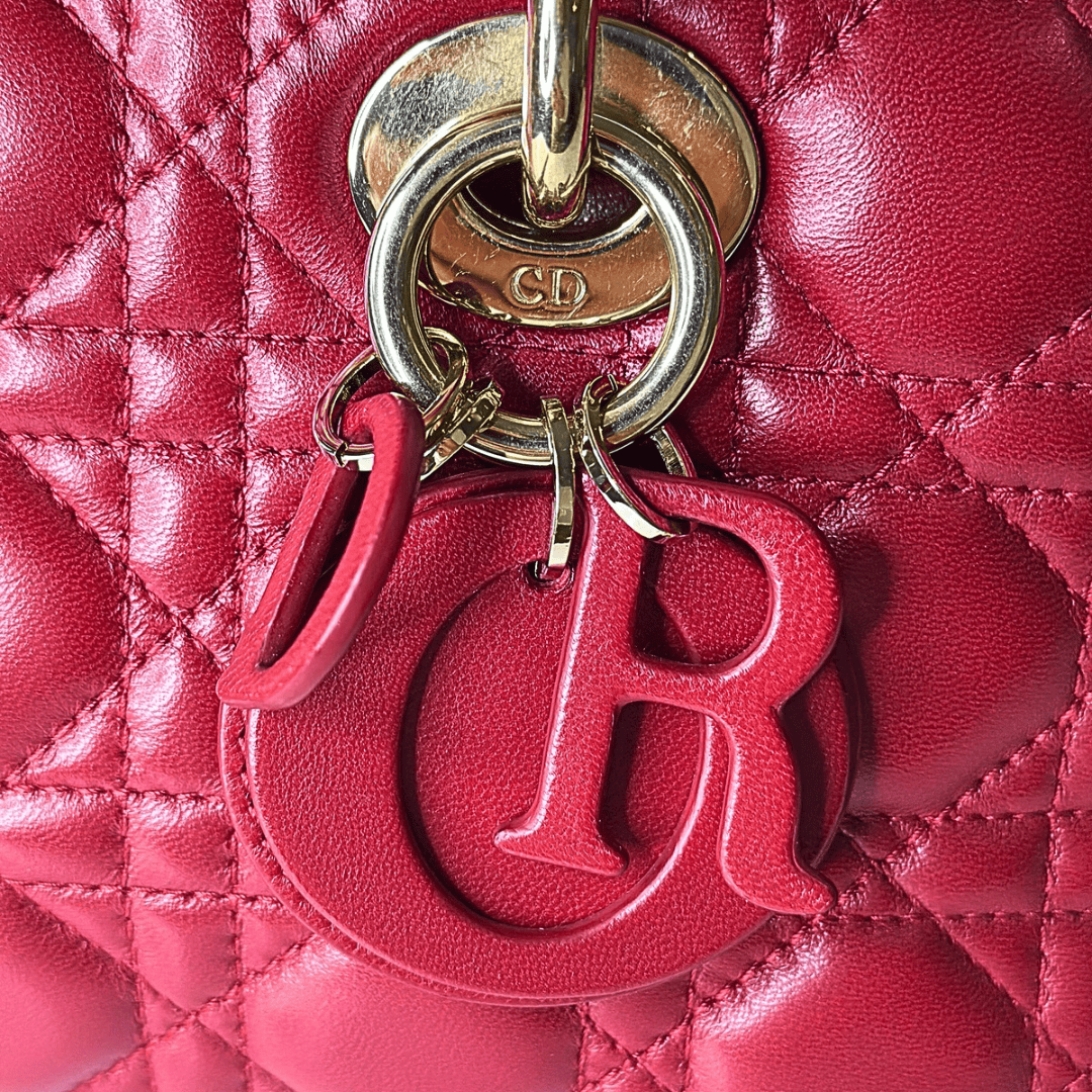 Christian Dior Red Lambskin Cannage Lady D-Joy Bag