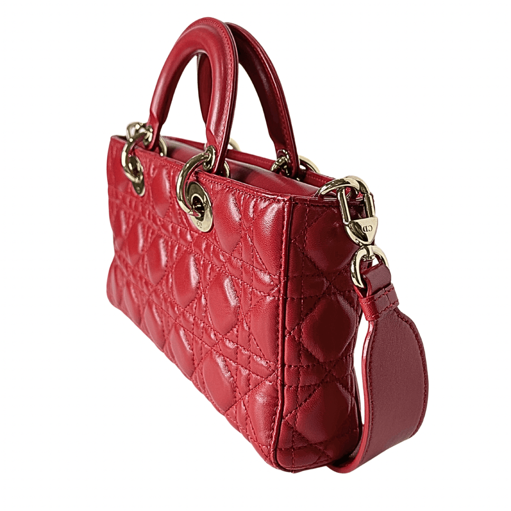 Christian Dior Red Lambskin Cannage Lady D-Joy Bag