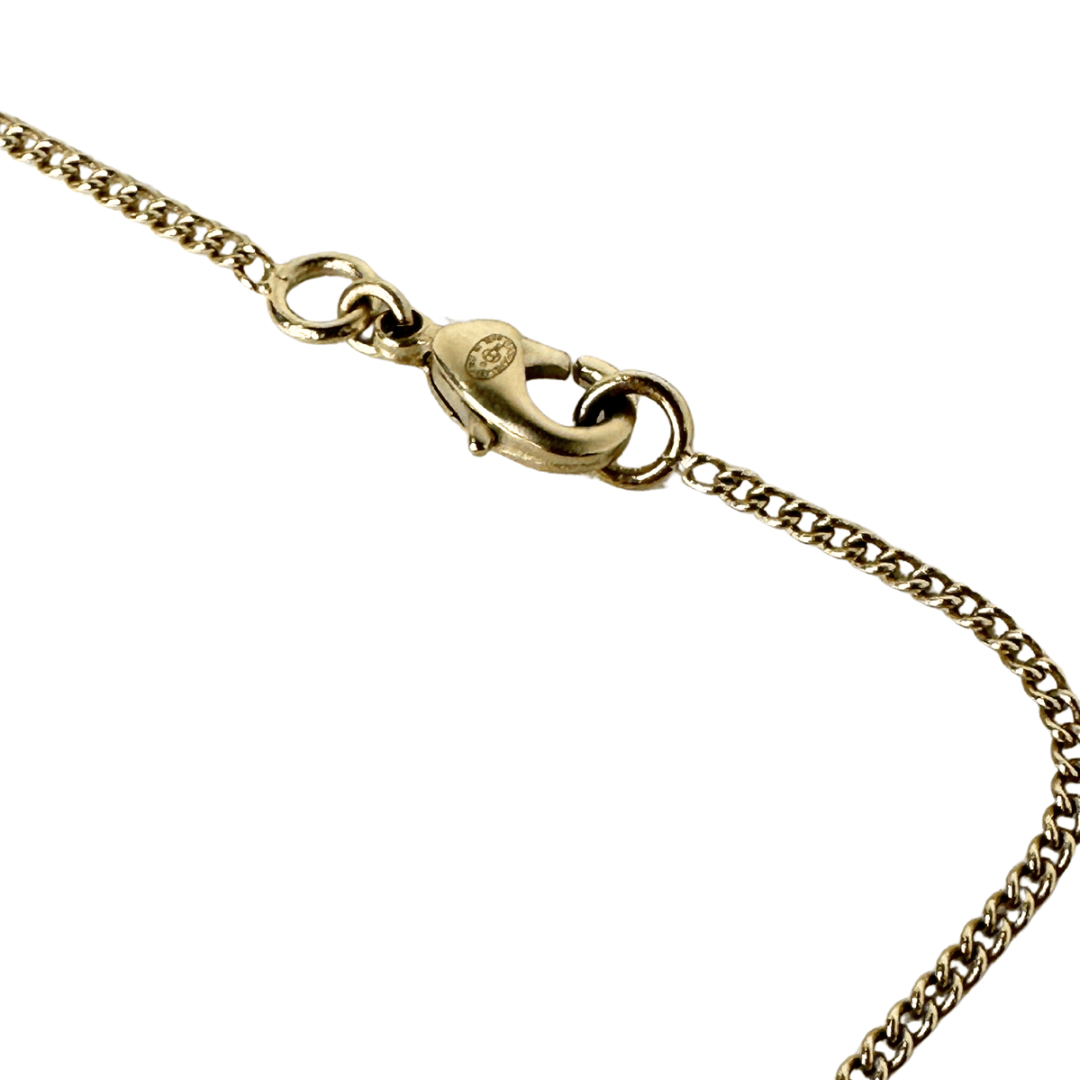 Chanel Black CC Enamel Pendant Gold Chain Necklace