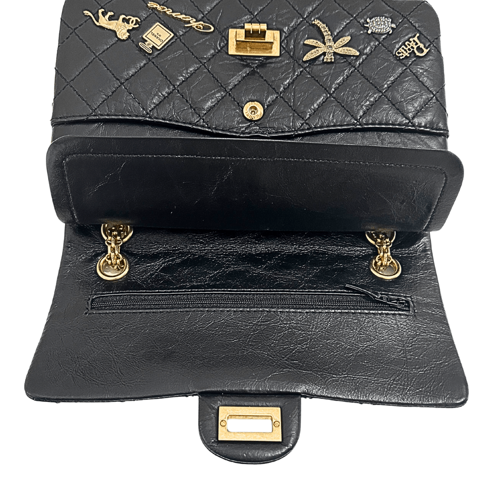 Chanel Lucky Charms Reissue 225 Black Gold Double Flap Bag