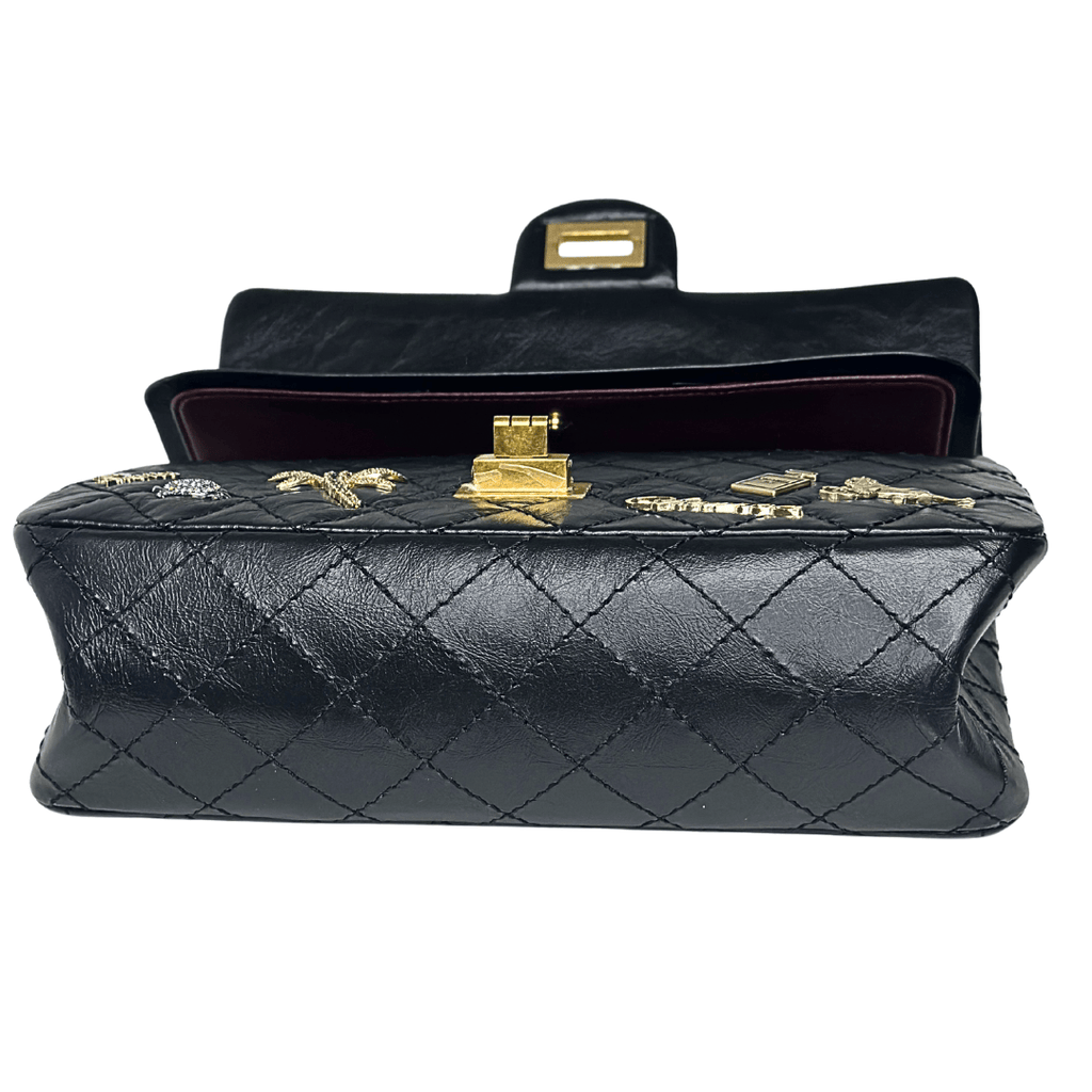 Chanel Lucky Charms Reissue 225 Black Gold Double Flap Bag