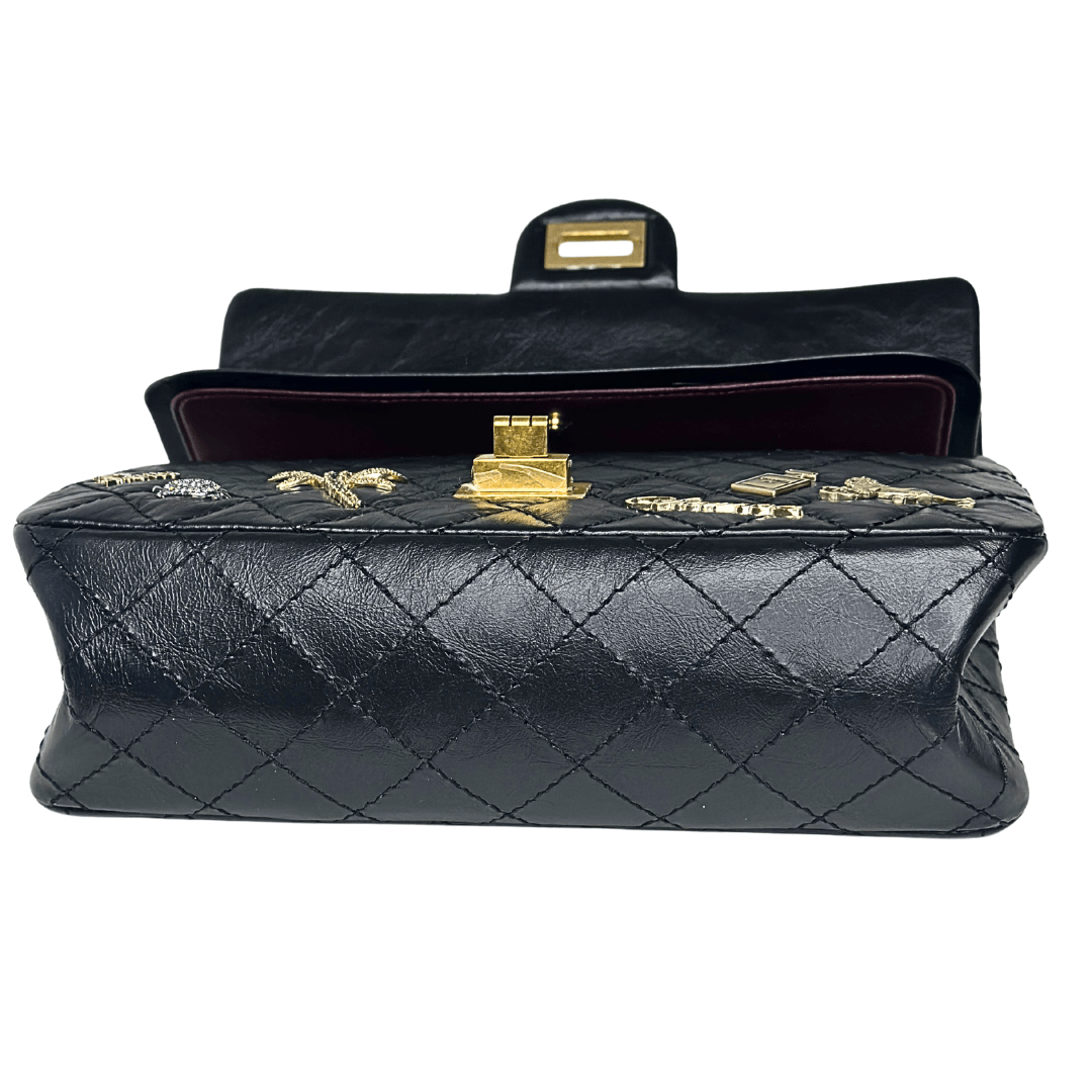 Chanel Lucky Charms Reissue 225 Black Gold Double Flap Bag