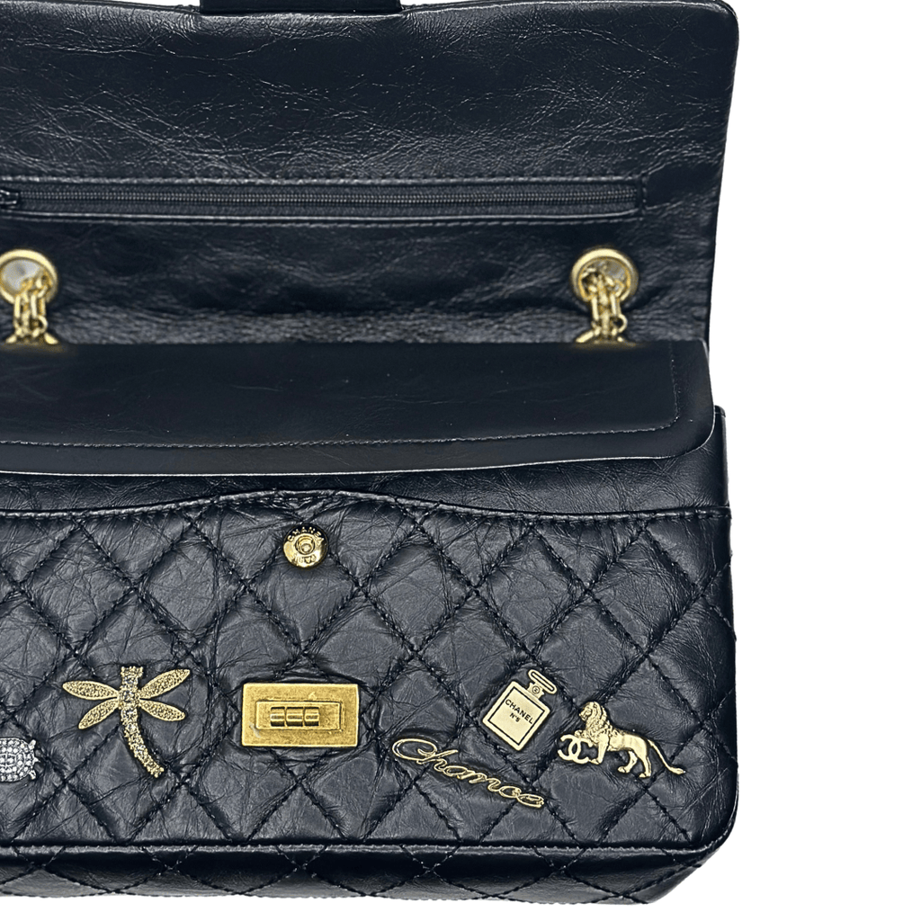 Chanel Lucky Charms Reissue 225 Black Gold Double Flap Bag