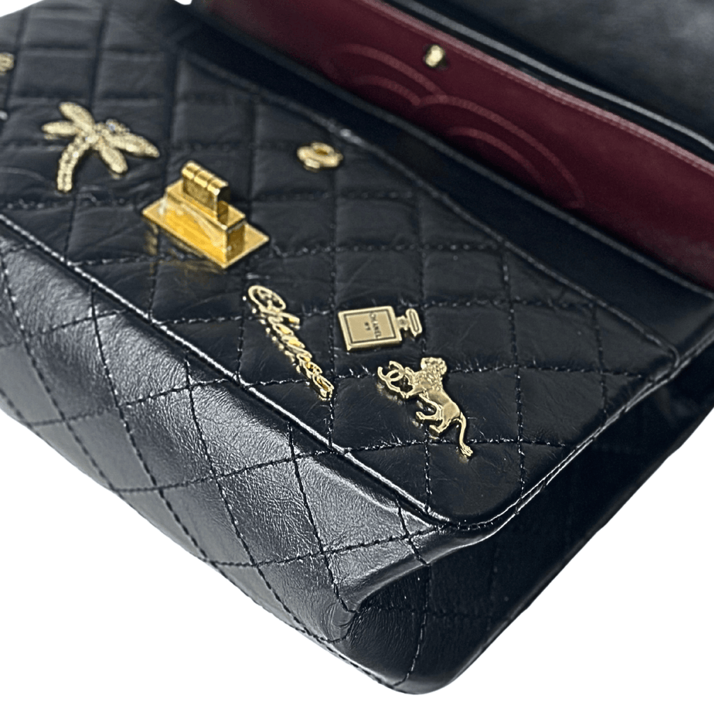 Chanel Lucky Charms Reissue 225 Black Gold Double Flap Bag
