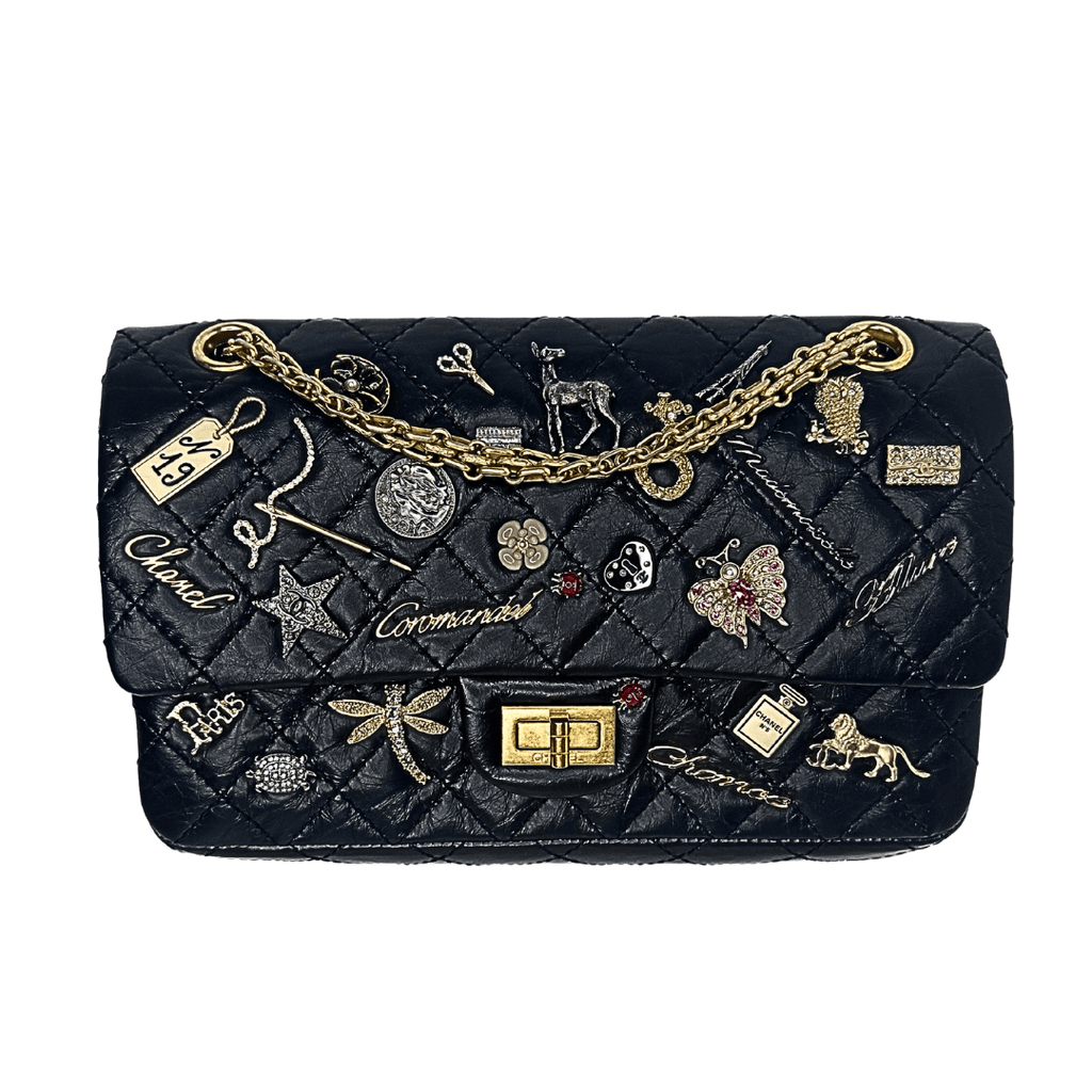 Chanel Lucky Charms Reissue 225 Black Gold Double Flap Bag