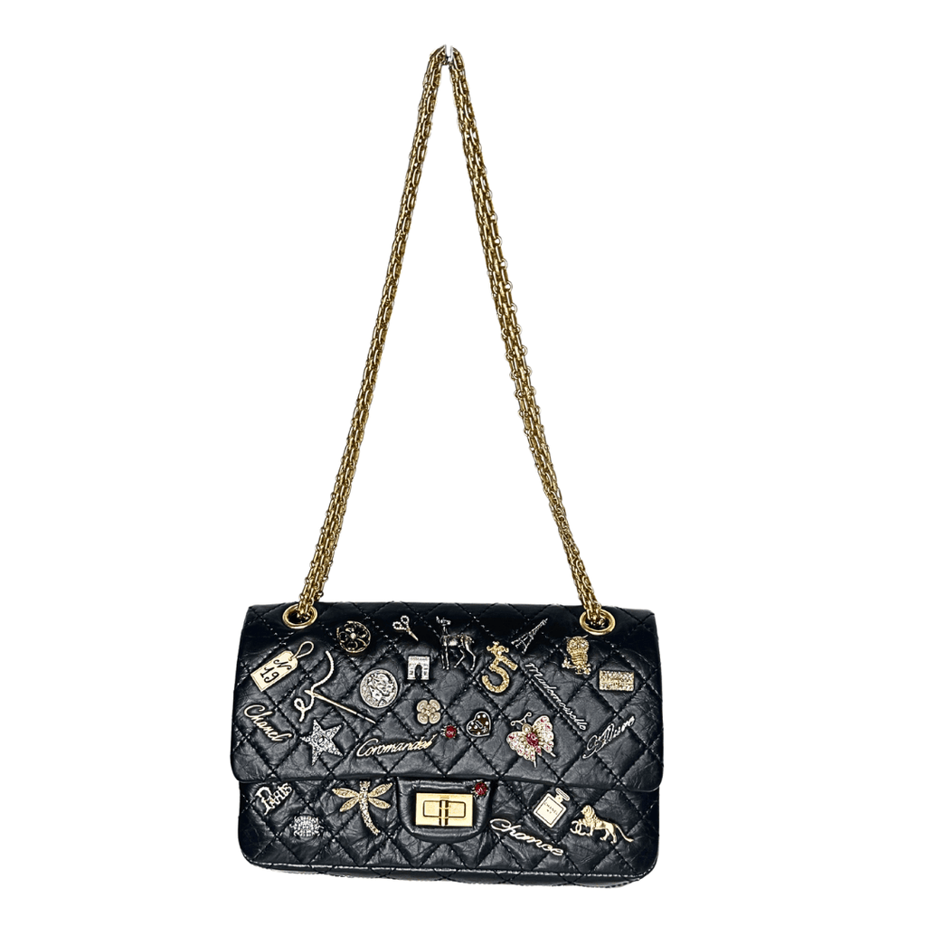 Chanel Lucky Charms Reissue 225 Black Gold Double Flap Bag