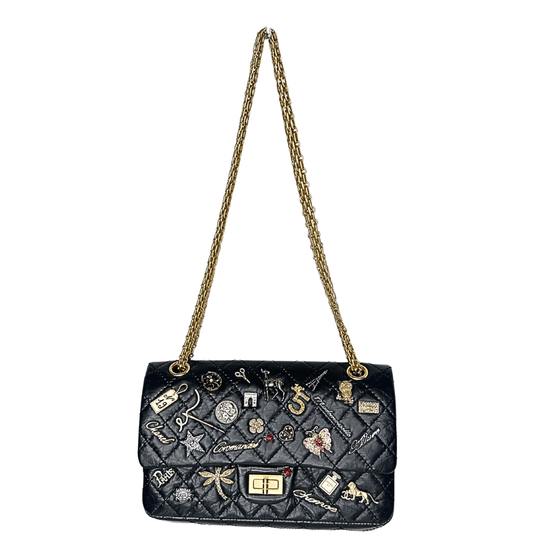 Chanel Lucky Charms Reissue 225 Black Gold Double Flap Bag