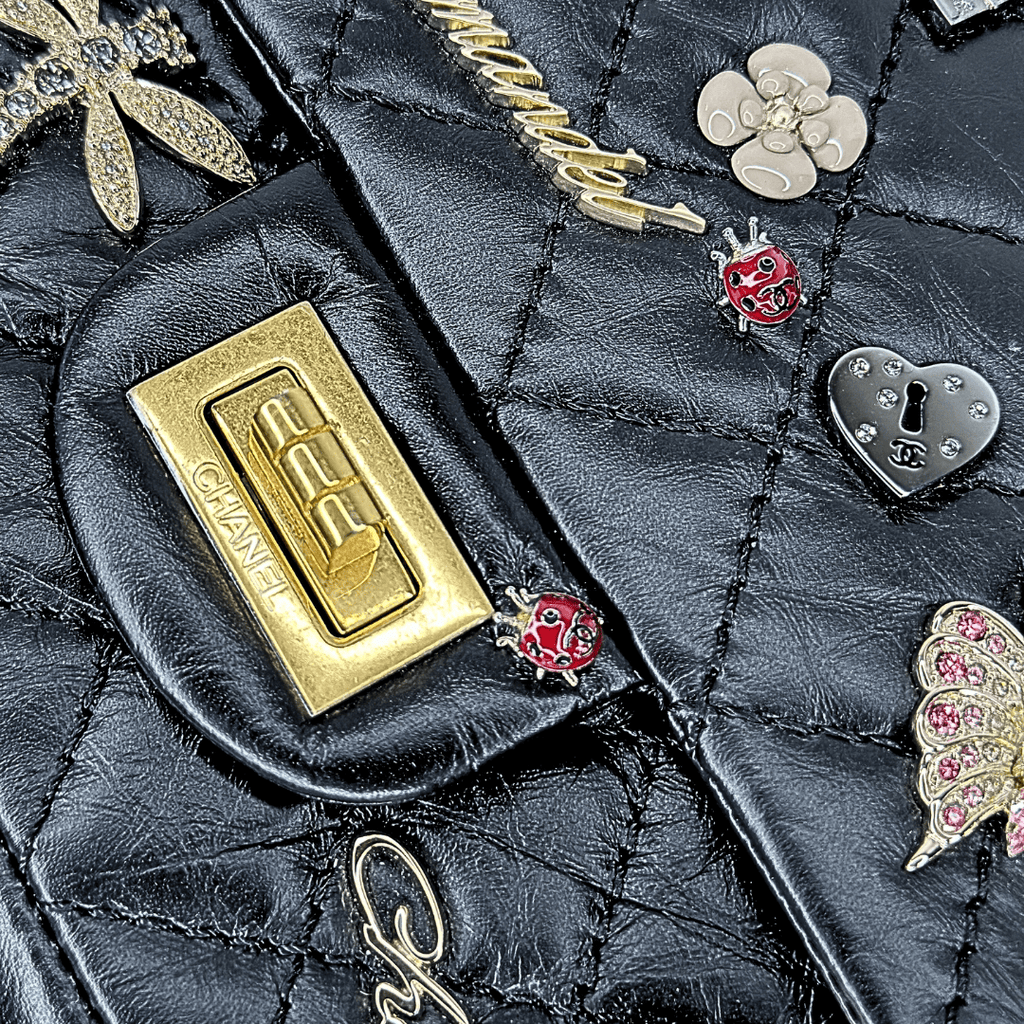 Chanel Lucky Charms Reissue 225 Black Gold Double Flap Bag