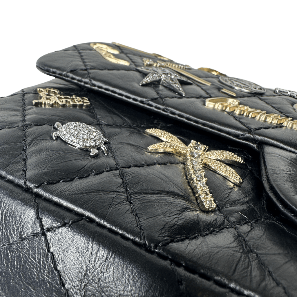 Chanel Lucky Charms Reissue 225 Black Gold Double Flap Bag