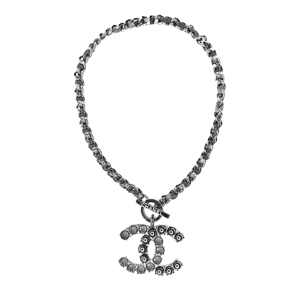 Chanel Leather Braided Chain CC Pendant Necklace