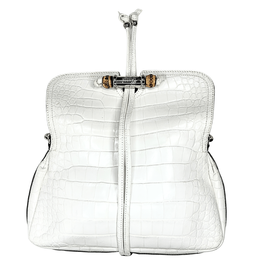 Gucci Croc Embossed Bamboo Croisette Bag