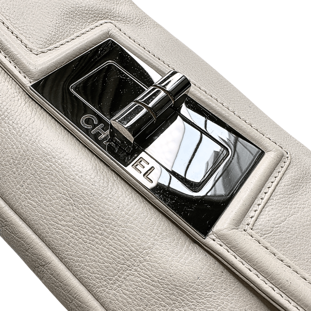 Chanel White Calfskin Mademoiselle Lock Bijoux Chain Flap