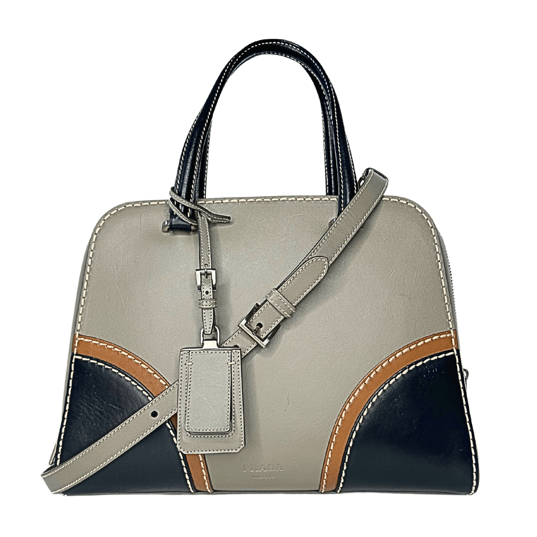 Prada Tricolor Vitello Leather Bauletto Satchel