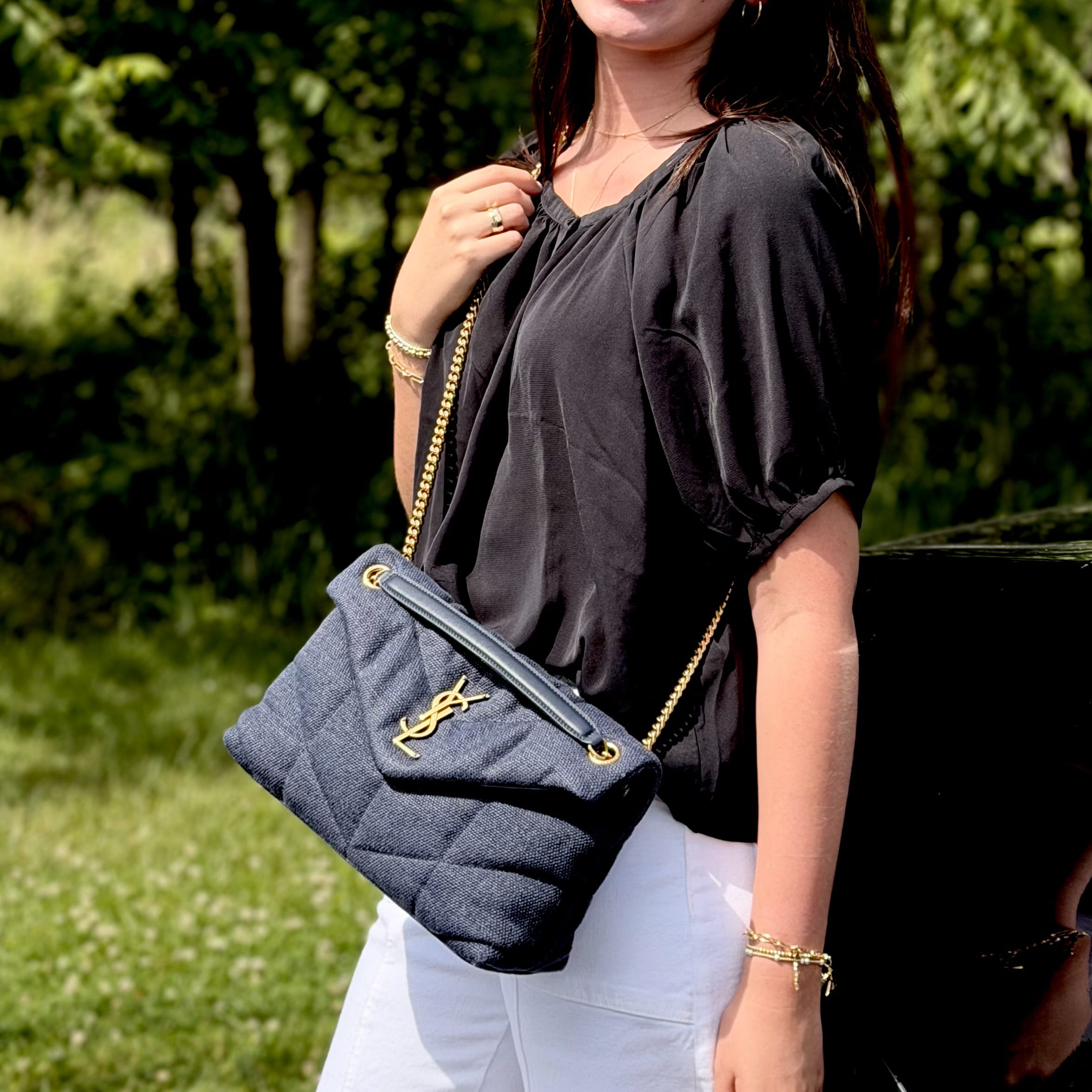 Saint Laurent Small Linen Quilted Puffer Bag