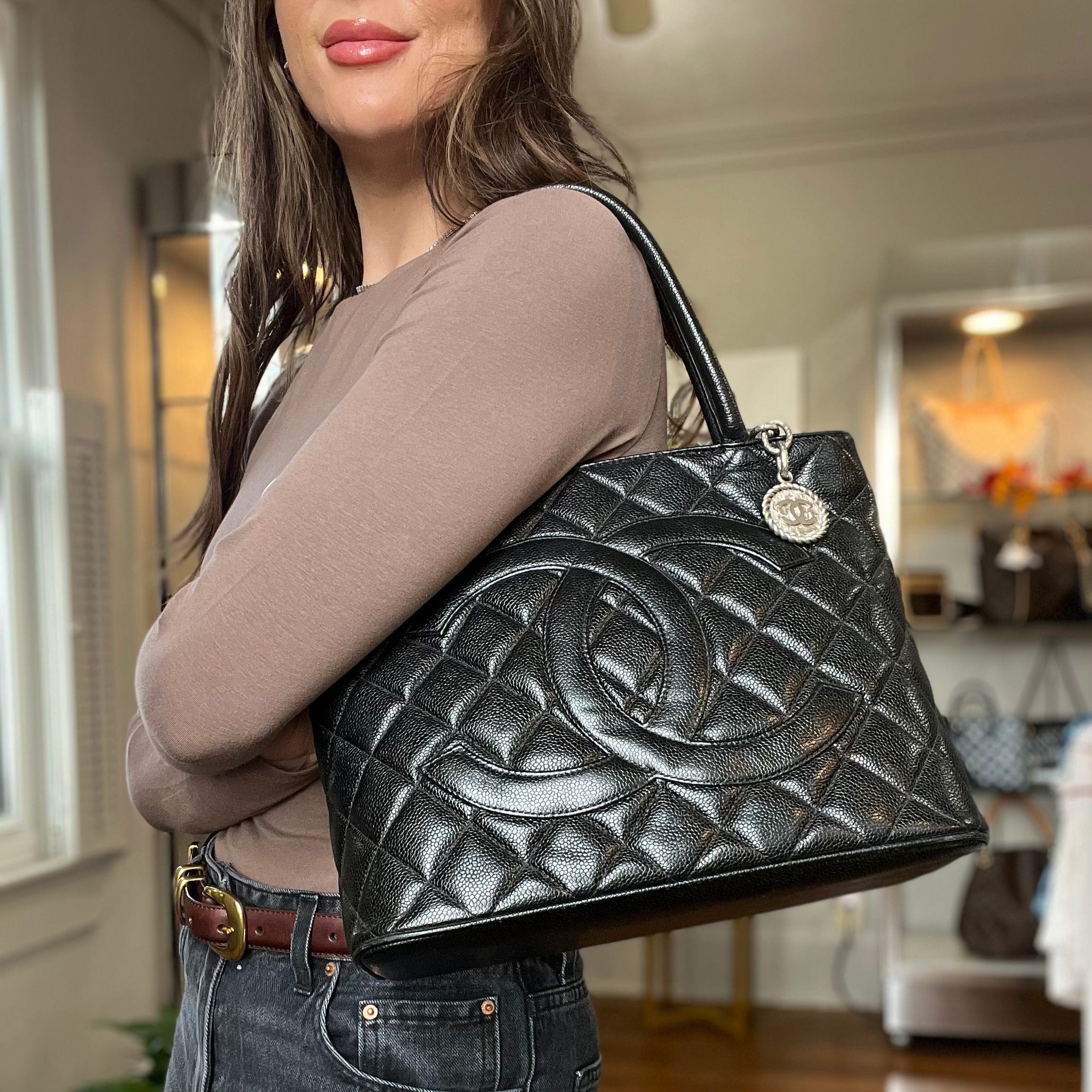 Chanel Quilted Caviar Medallion Shopper Tote