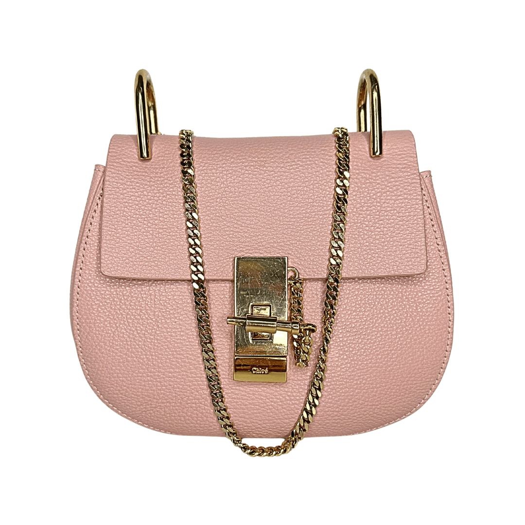 Chloe Leather Drew Crossbody Bag Pink