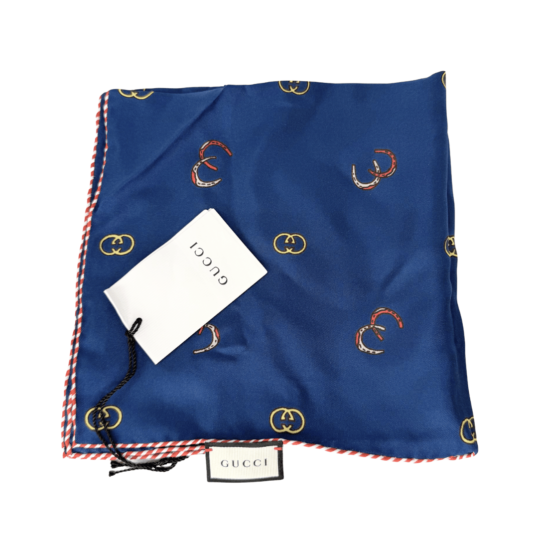 Gucci Navy Silk Twill Equestrian Pocket Square