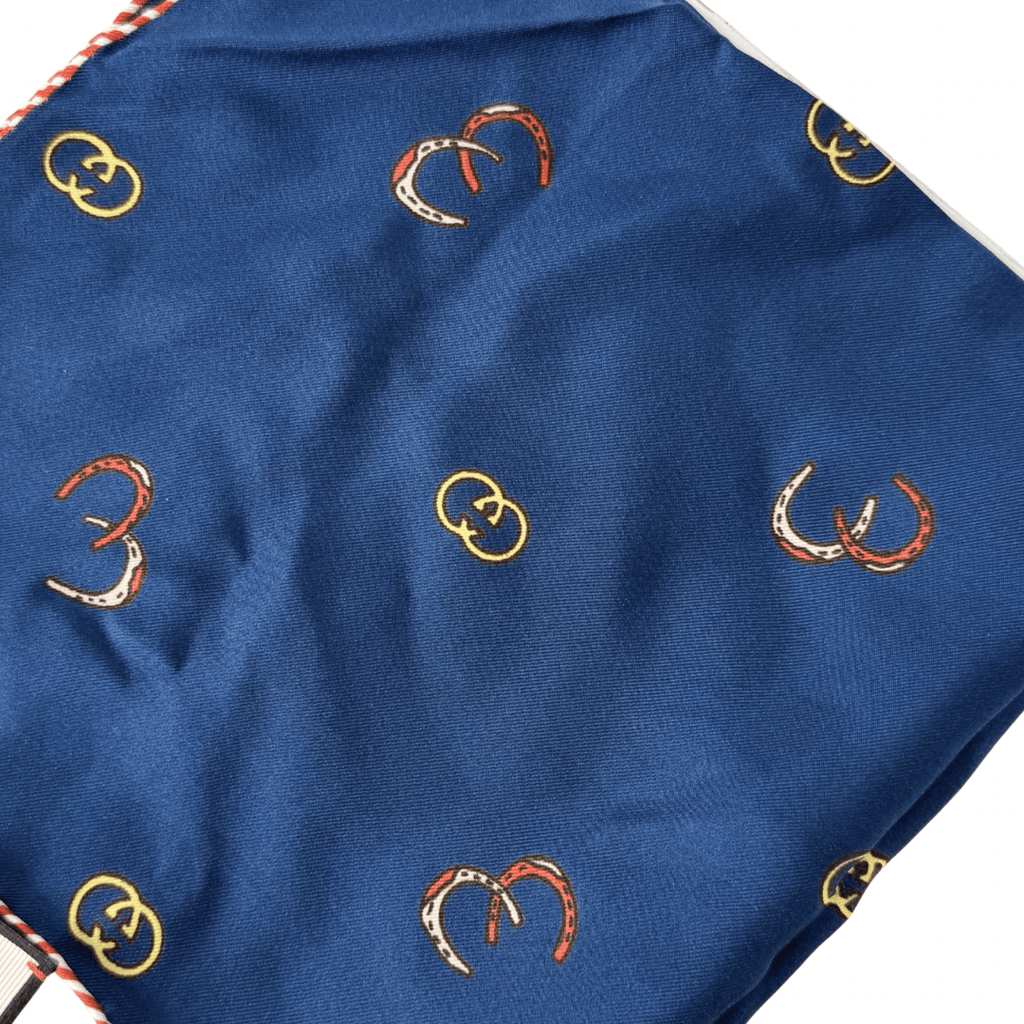 Gucci Navy Silk Twill Equestrian Pocket Square