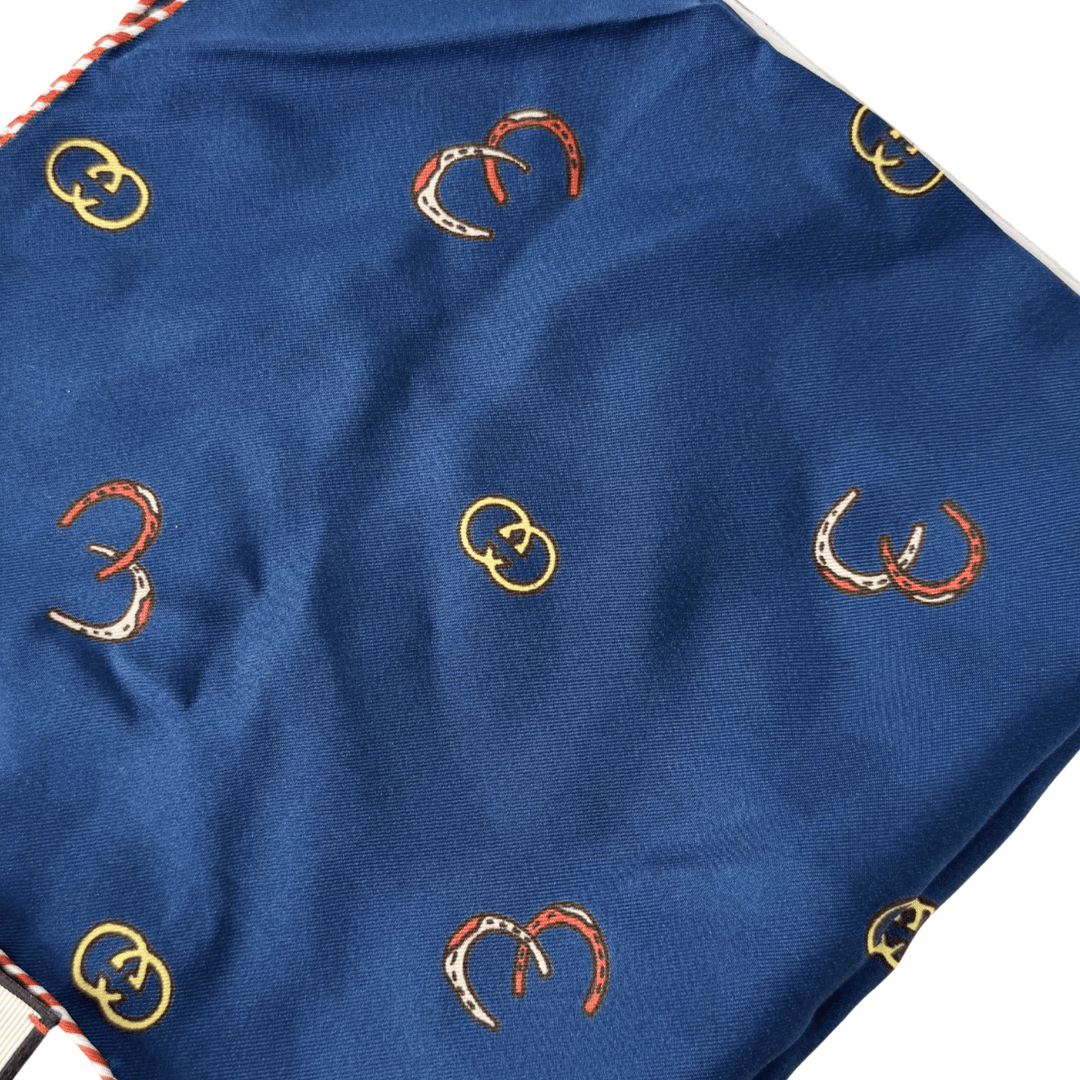 Gucci Navy Silk Twill Equestrian Pocket Square