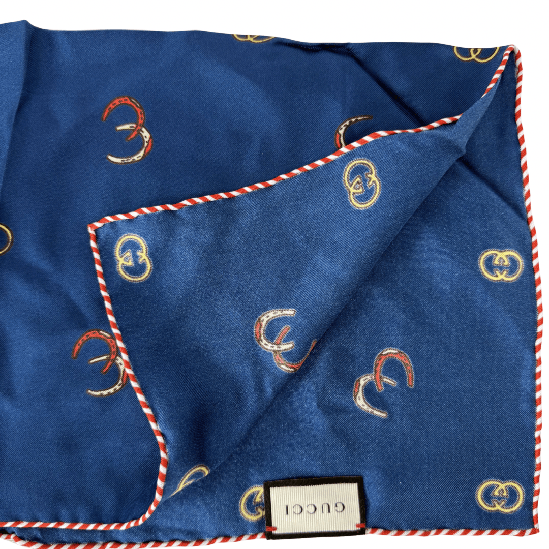 Gucci Navy Silk Twill Equestrian Pocket Square