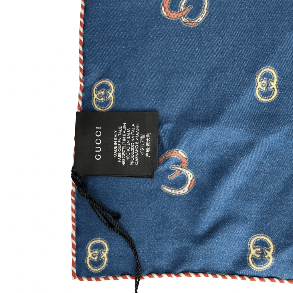 Gucci Navy Silk Twill Equestrian Pocket Square
