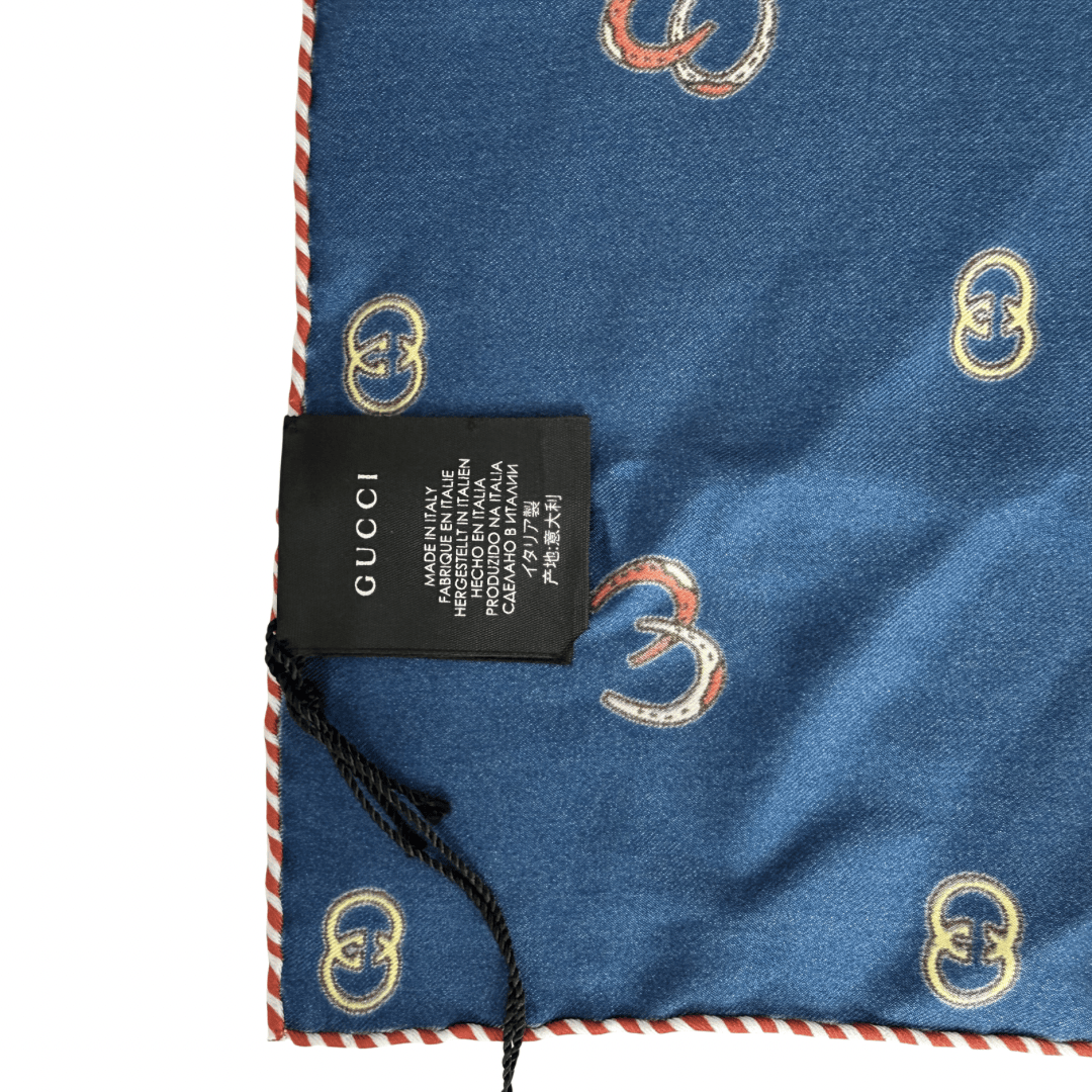 Gucci Navy Silk Twill Equestrian Pocket Square