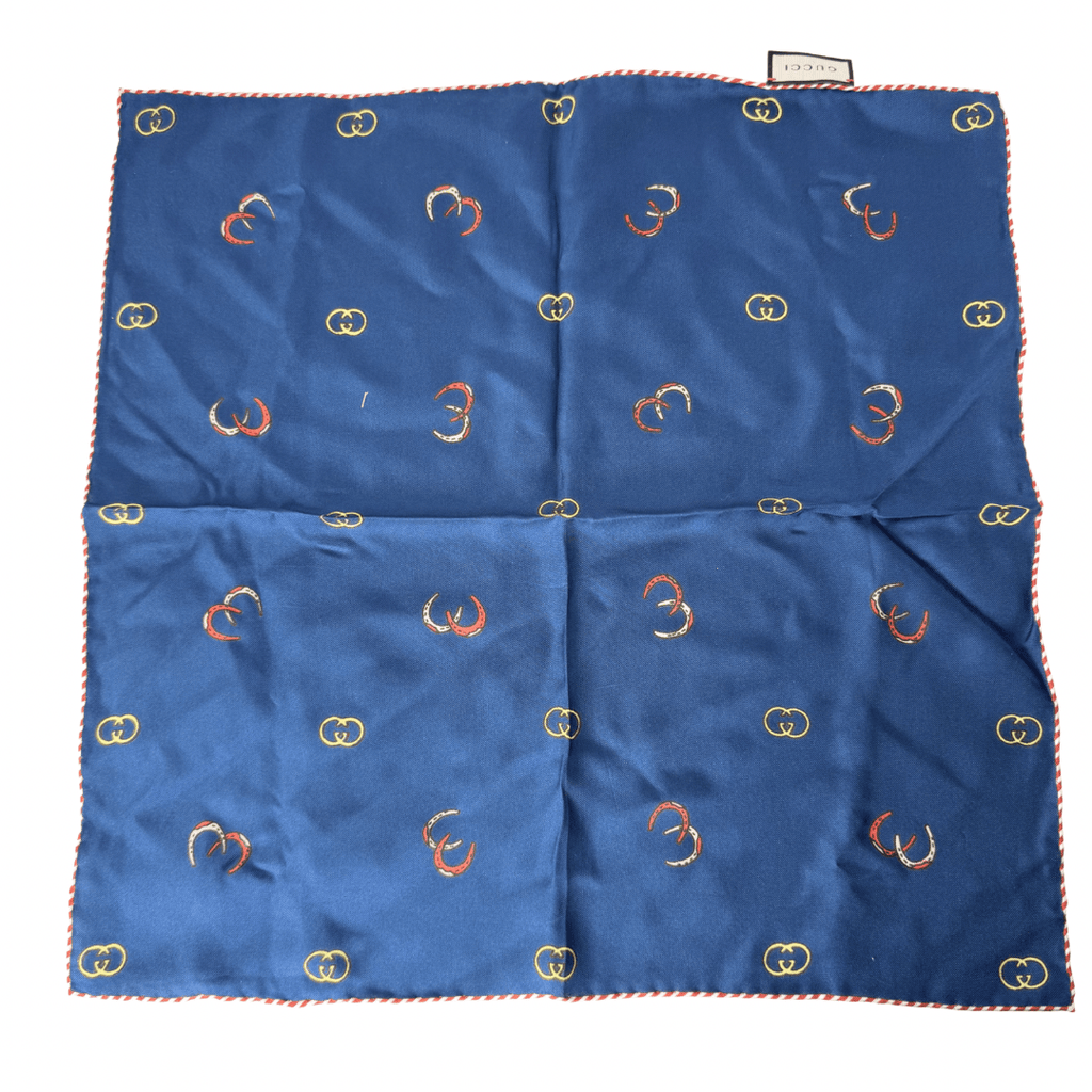 Gucci Navy Silk Twill Equestrian Pocket Square