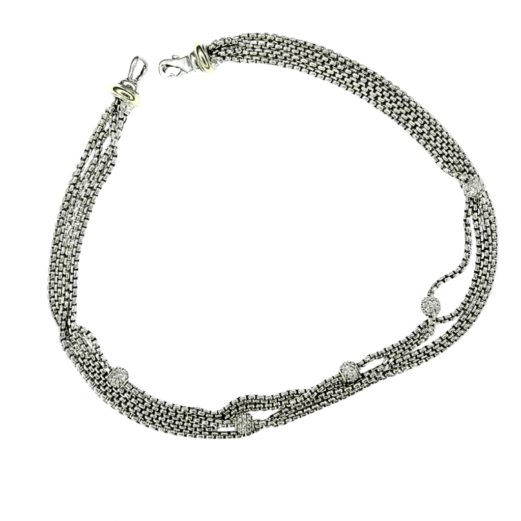 David Yurman Pave Diamond Station Multi Strand Bijoux Chain Necklace