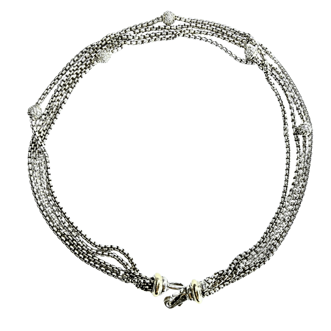 David Yurman Pave Diamond Station Multi Strand Bijoux Chain Necklace