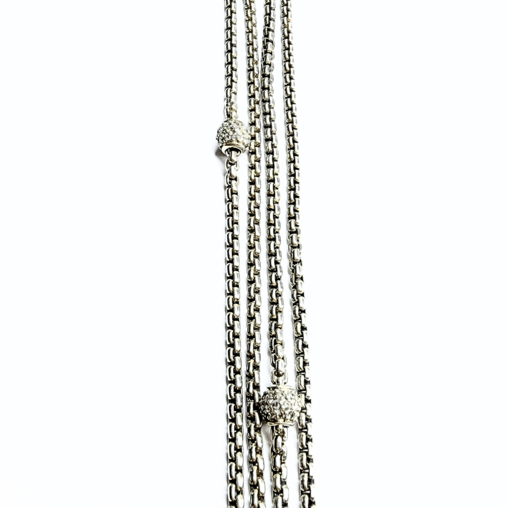 David Yurman Pave Diamond Station Multi Strand Bijoux Chain Necklace
