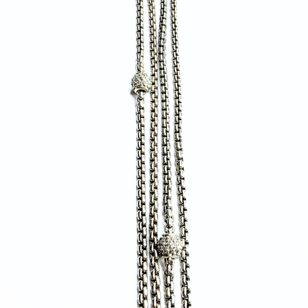 David Yurman Pave Diamond Station Multi Strand Bijoux Chain Necklace