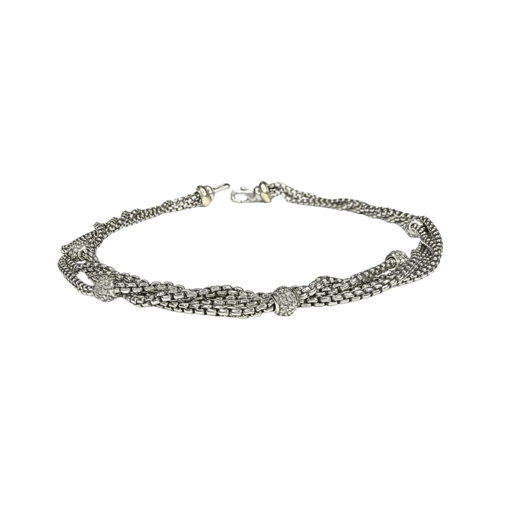 David Yurman Pave Diamond Station Multi Strand Bijoux Chain Necklace