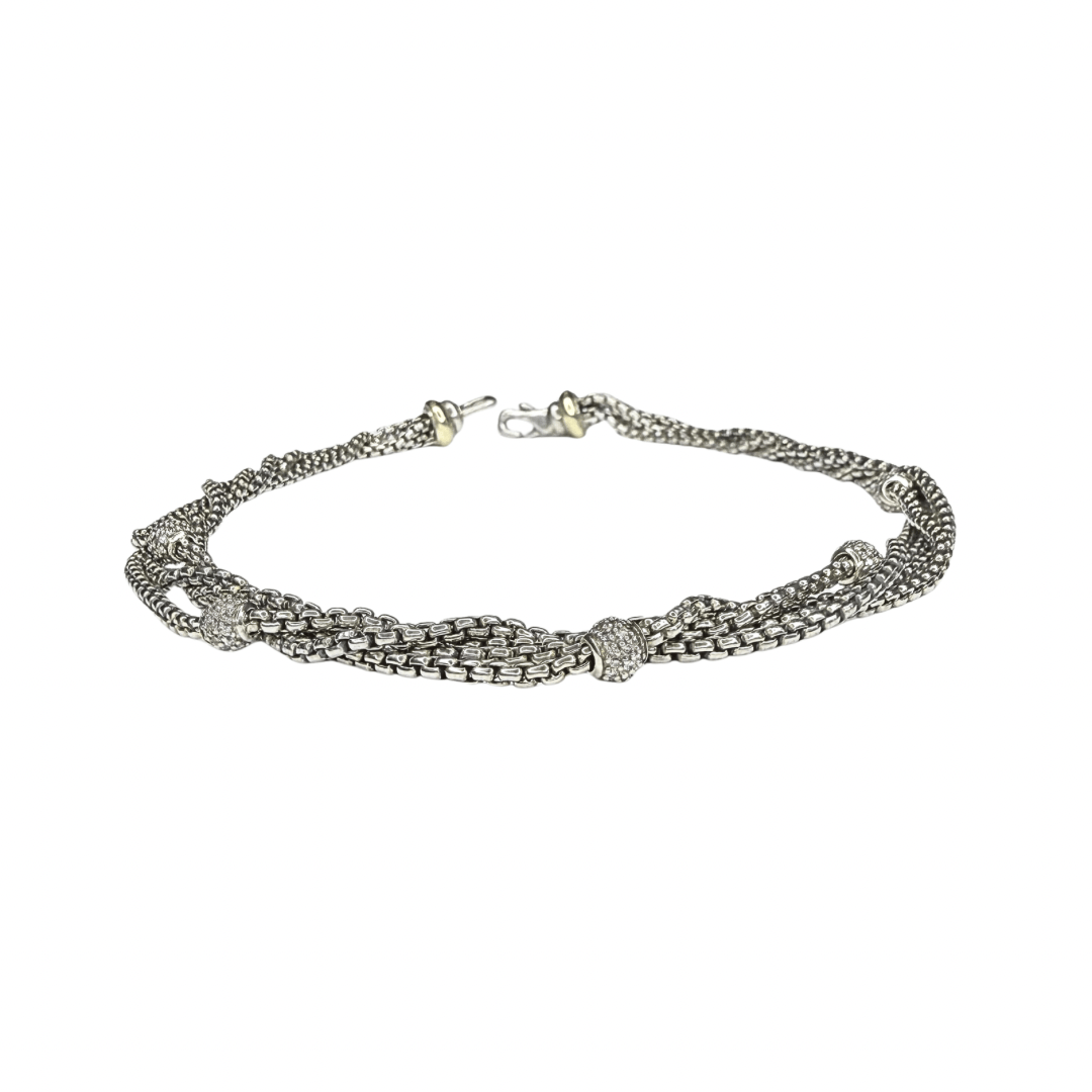 David Yurman Pave Diamond Station Multi Strand Bijoux Chain Necklace